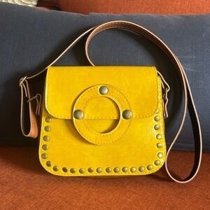 Yellow Studded Leather Crossbody Bag